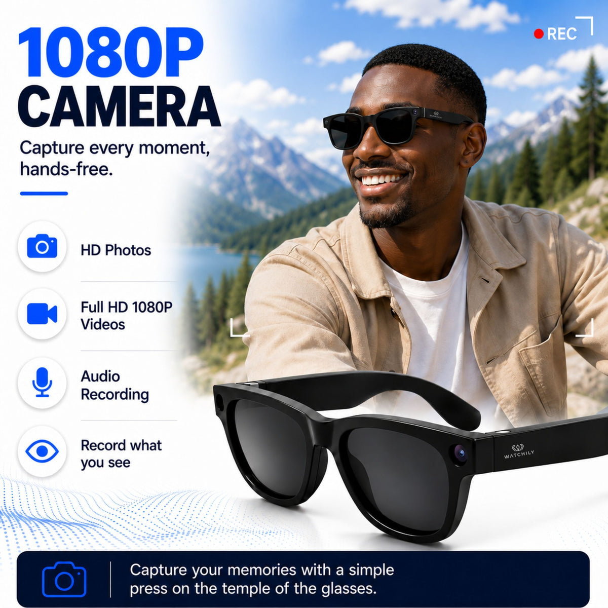 AI Smart Glasses with 1080P HD Camera – SmartView Pro – Includes Black Sunglasses & Blue Light Blocking Lenses